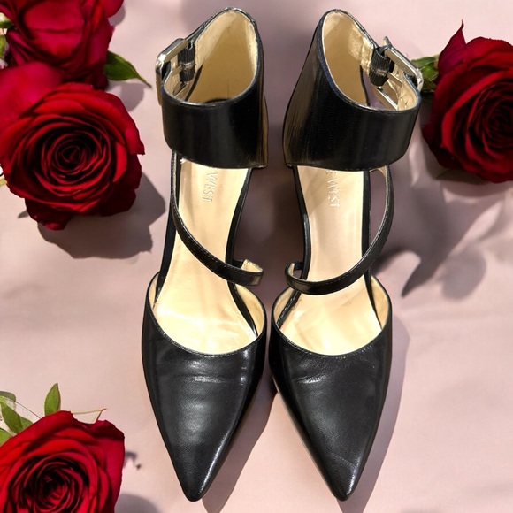 Nine West Mezmerizo black / silver  size 7 leather ankle strap heel pointed toe. - Picture 7 of 7